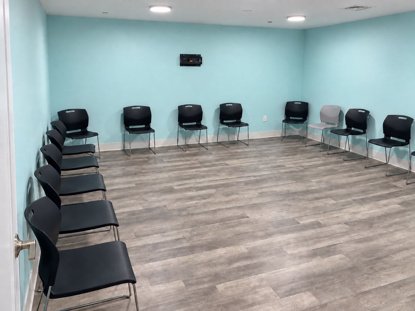A room at Oak Grove Recovery in Westerville, Ohio, with chairs arranged in a circle