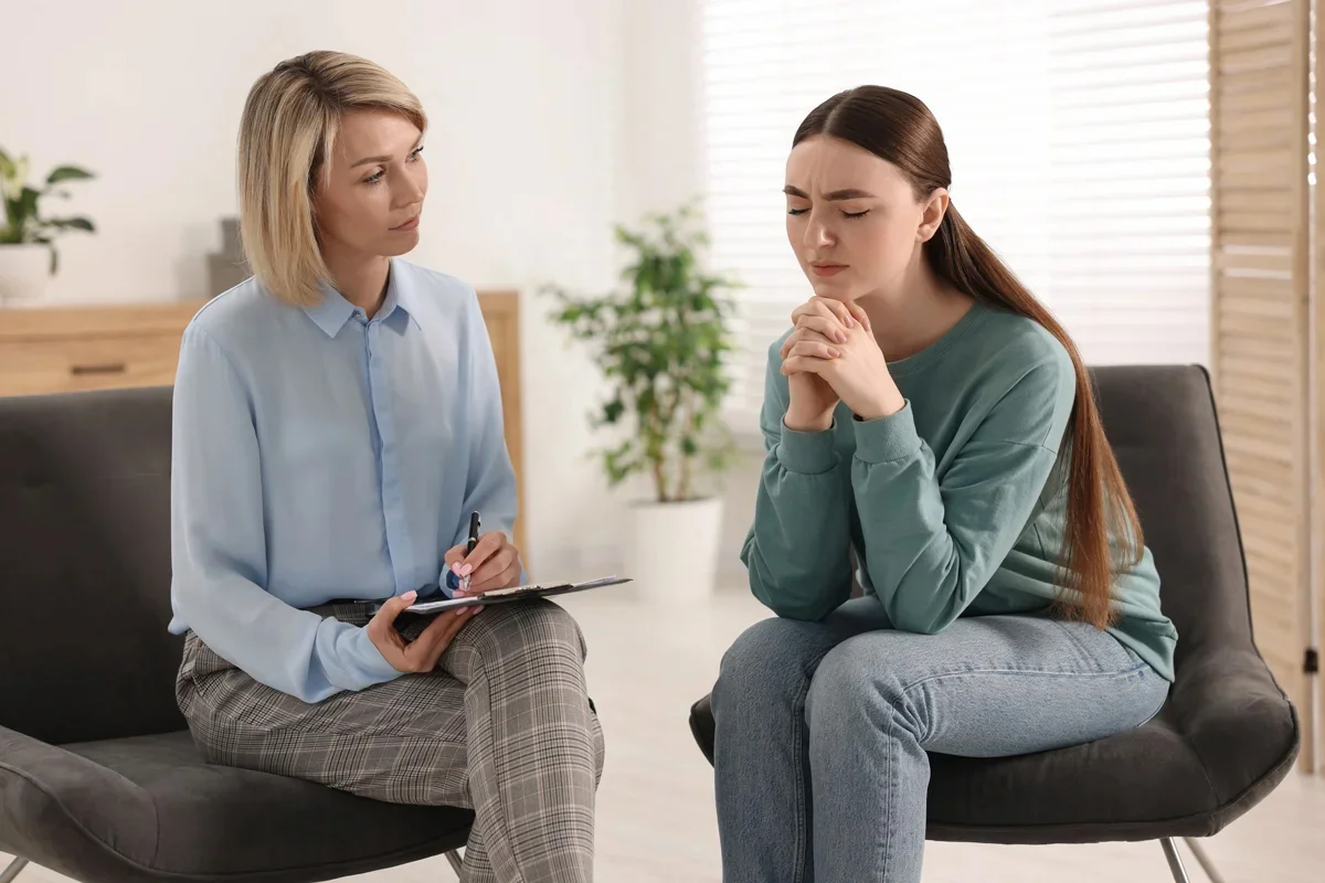 Two women holding therapy session