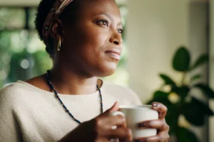 Woman with coffee cup